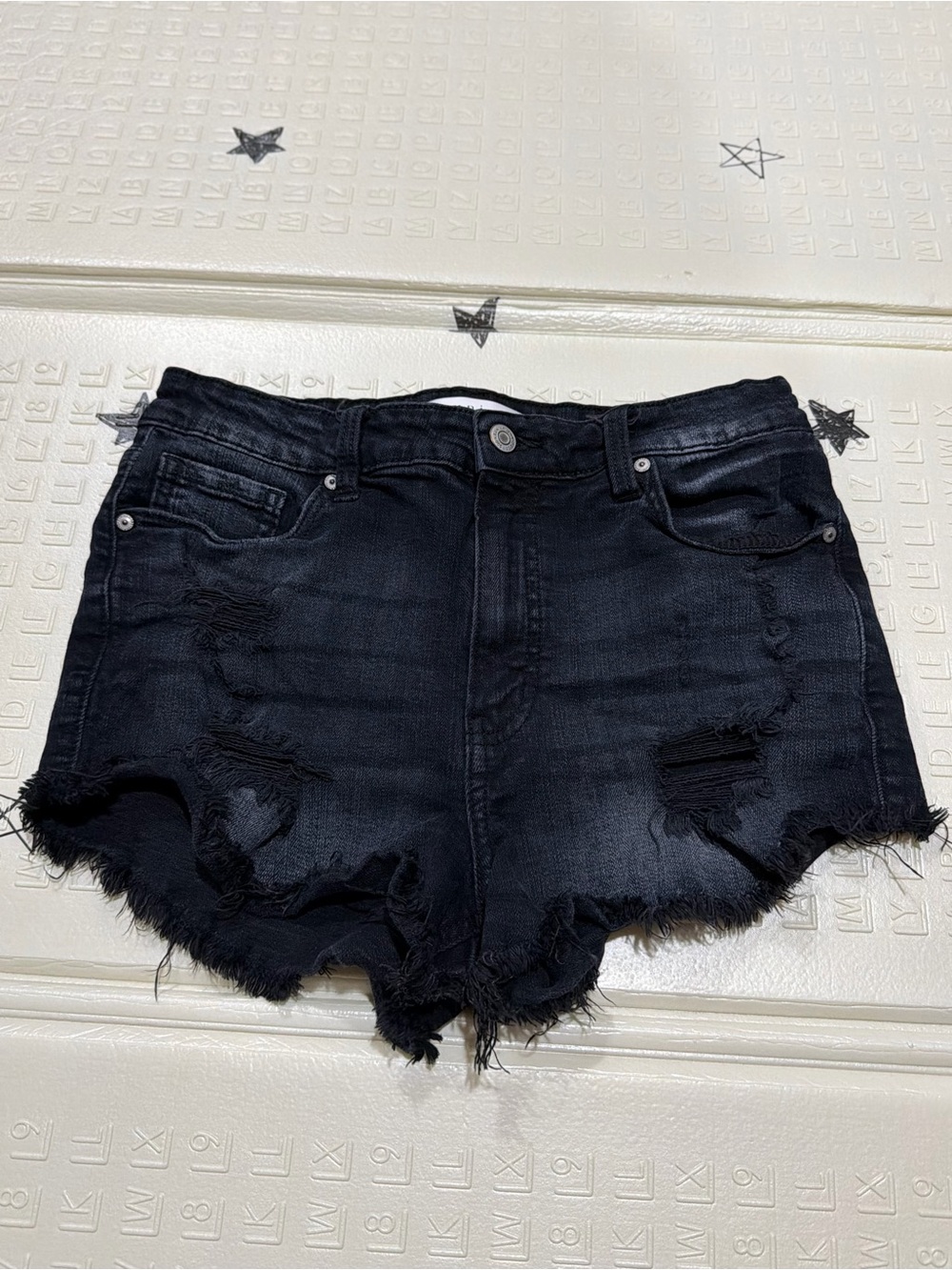 eunina Black Distressed Frayed Denim Shorts
